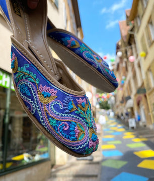 SOMA KASHMIRA Blue handmade jutti for weddings and Eid