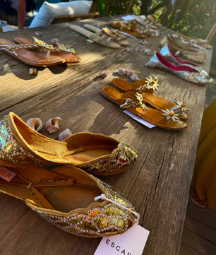 RAUNAK peep-toe khussa with back work and velvet lining, SOMA