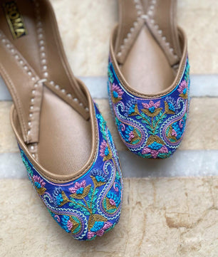 SOMA KASHMIRA Blue handmade jutti for weddings and Eid