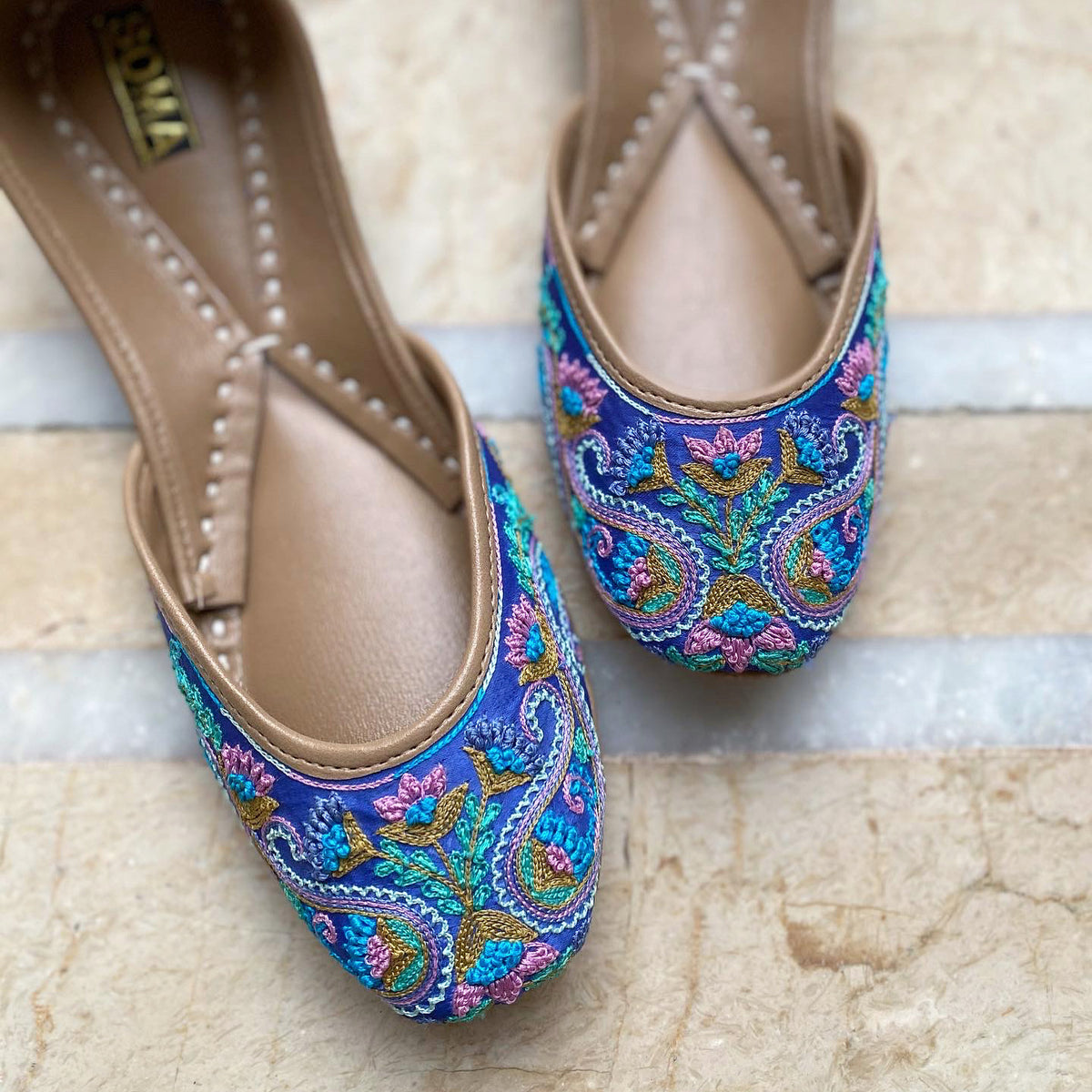 SOMA KASHMIRA Blue handmade jutti for weddings and Eid