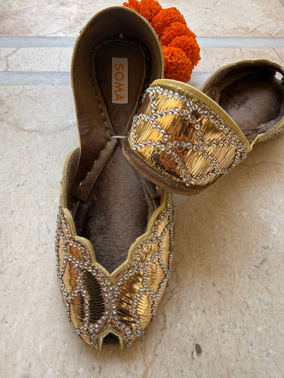 RAUNAK رونق peep-toe mukesh khussa by SOMA, handmade bridal jutti