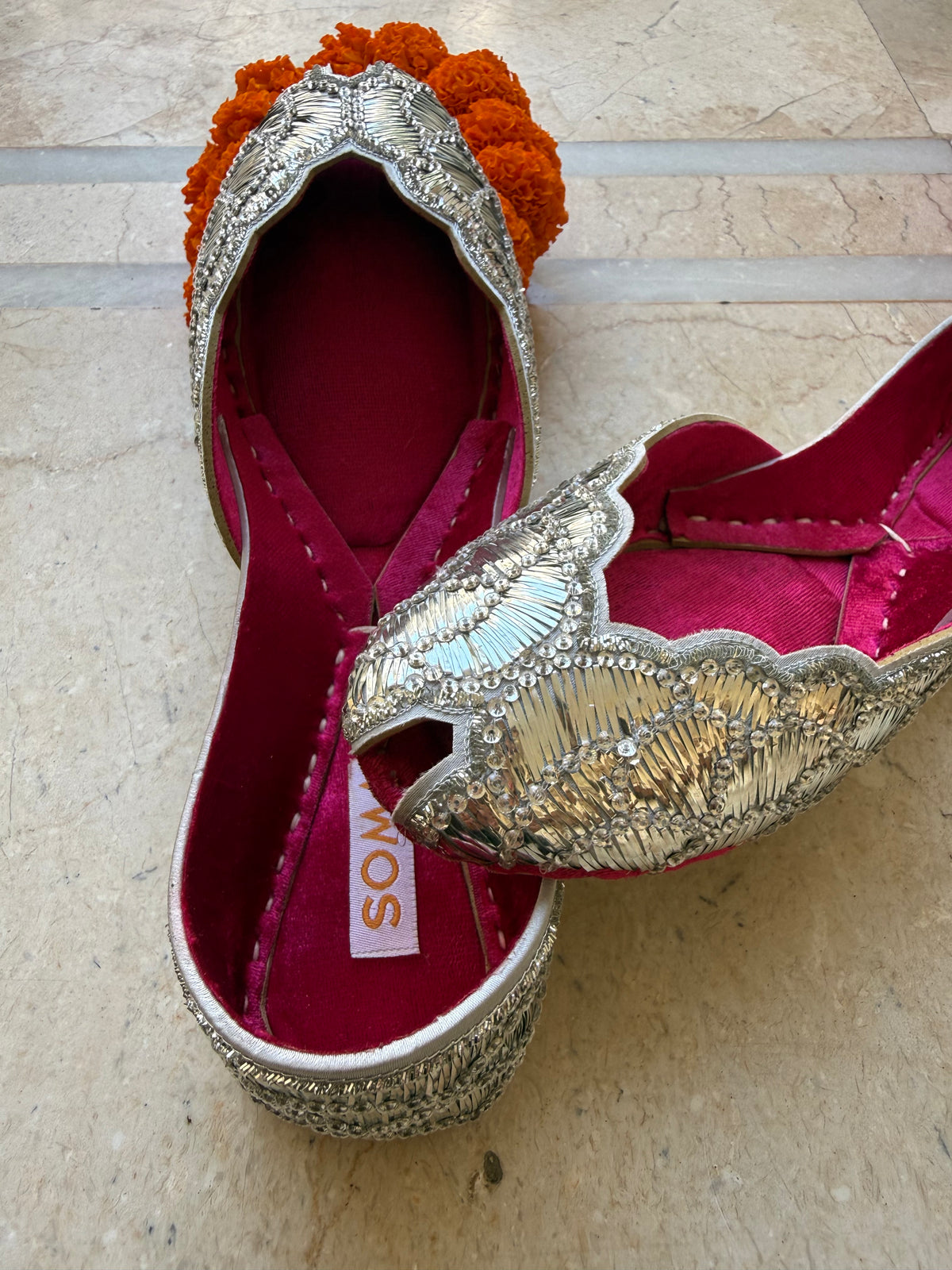 RAUNAK peep-toe khussa with back work and velvet lining, SOMA