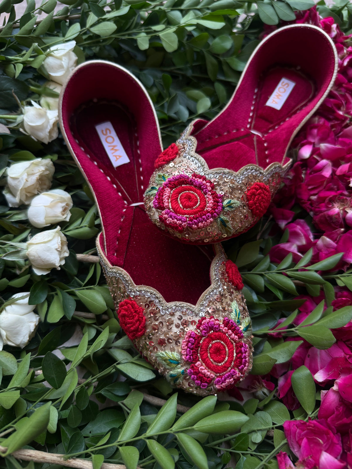 HEER ہیر hand-embroidered rose khussa by SOMA