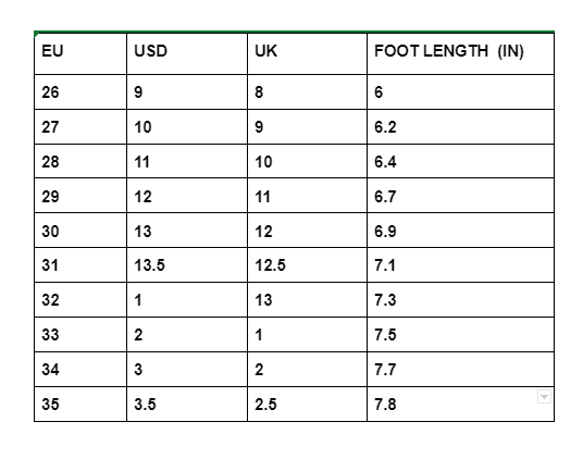 Chart Uk Childrens Size In European European Size 30 Children'