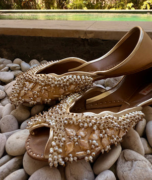 NAFEESA نفیسہ gota and pearl peep-toe khussa by SOMA