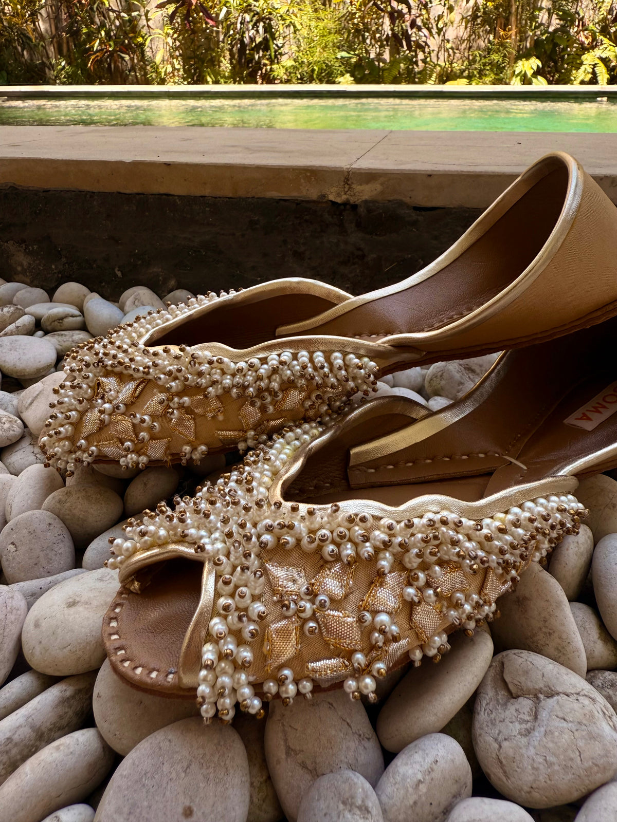 NAFEESA نفیسہ gota and pearl peep-toe khussa by SOMA
