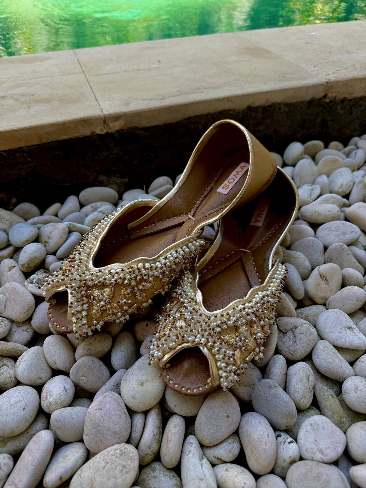 NAFEESA handmade peep-toe wedding khussa with gota work, SOMA