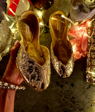 RAUNAK رونق peep-toe mukesh khussa by SOMA, handmade bridal jutti